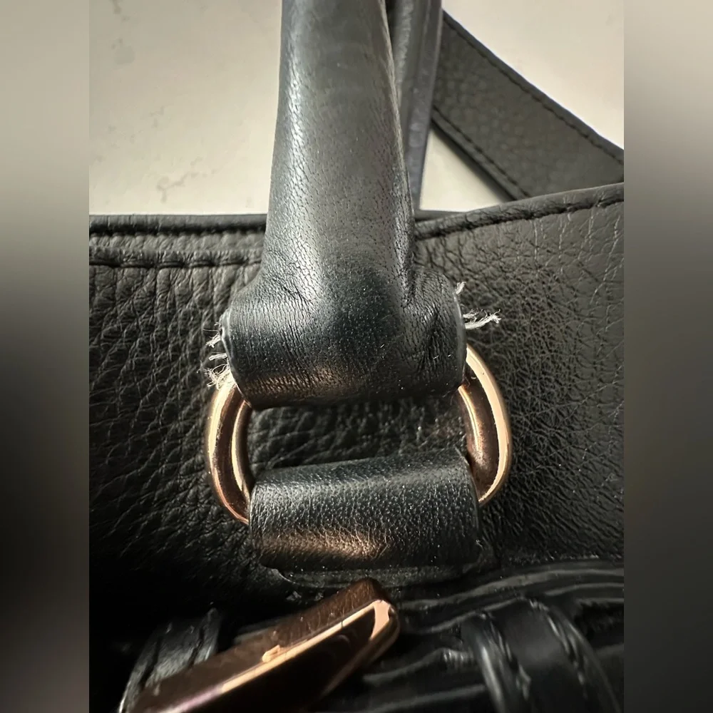 Michael Kors HAMILTON Black Pebbled Leather Satchel Tote Bag Rose Gold Hardware - Picture 9 of 17